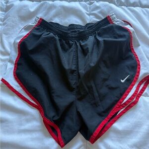 Nike Black and Red Athletic Shorts with Elastic Waistband